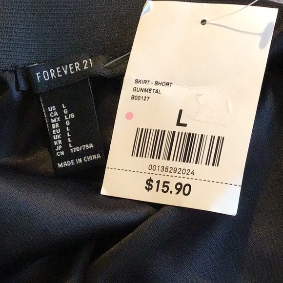 NWT Forever 21 Gunmetal skirt METALLIC Elastic waist pull on Size Large - Picture 4 of 6